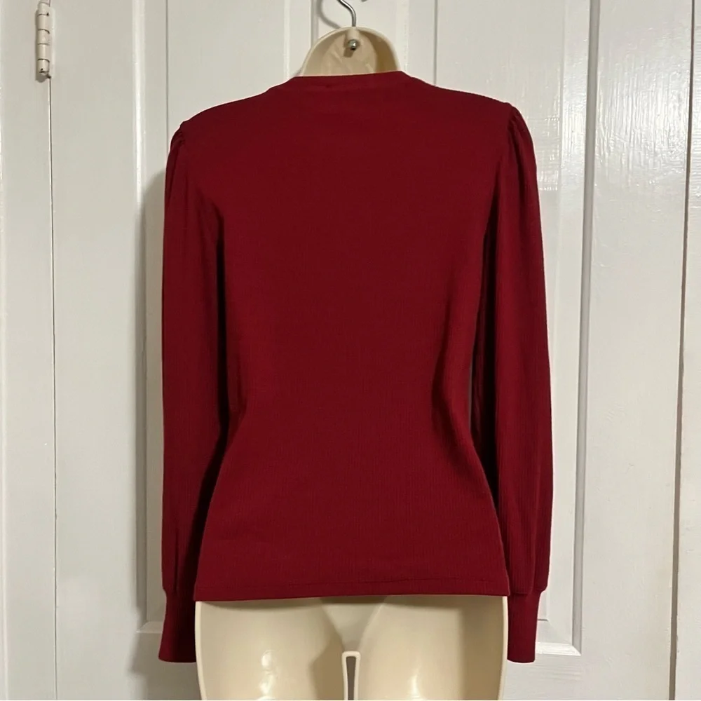 J. Crew Vintage Rib Puff Sleeve Top Long Sleeve Red Medium A